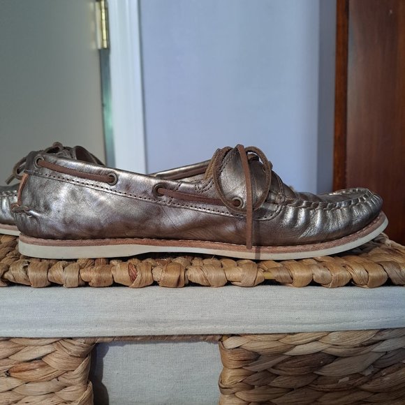 FRYE Leather gold boat shoes size 6.5 - Picture 4 of 12